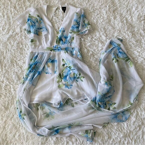 Disney Princess Line White and Blue Floral Maxi Overlay Romper Size L - Picture 10 of 13